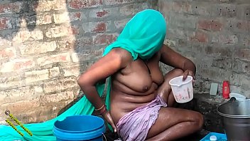 old aunty bathing